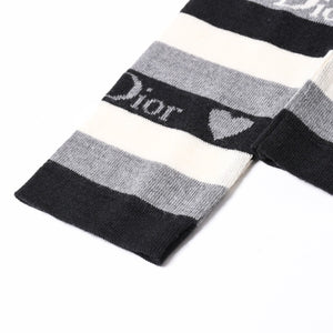 Christian Dior クリスチャン ディオール Vネック 長袖 ニット サイズ 38 5A13055310 グレー ブラック ホワイト 美品 中古 4a006355