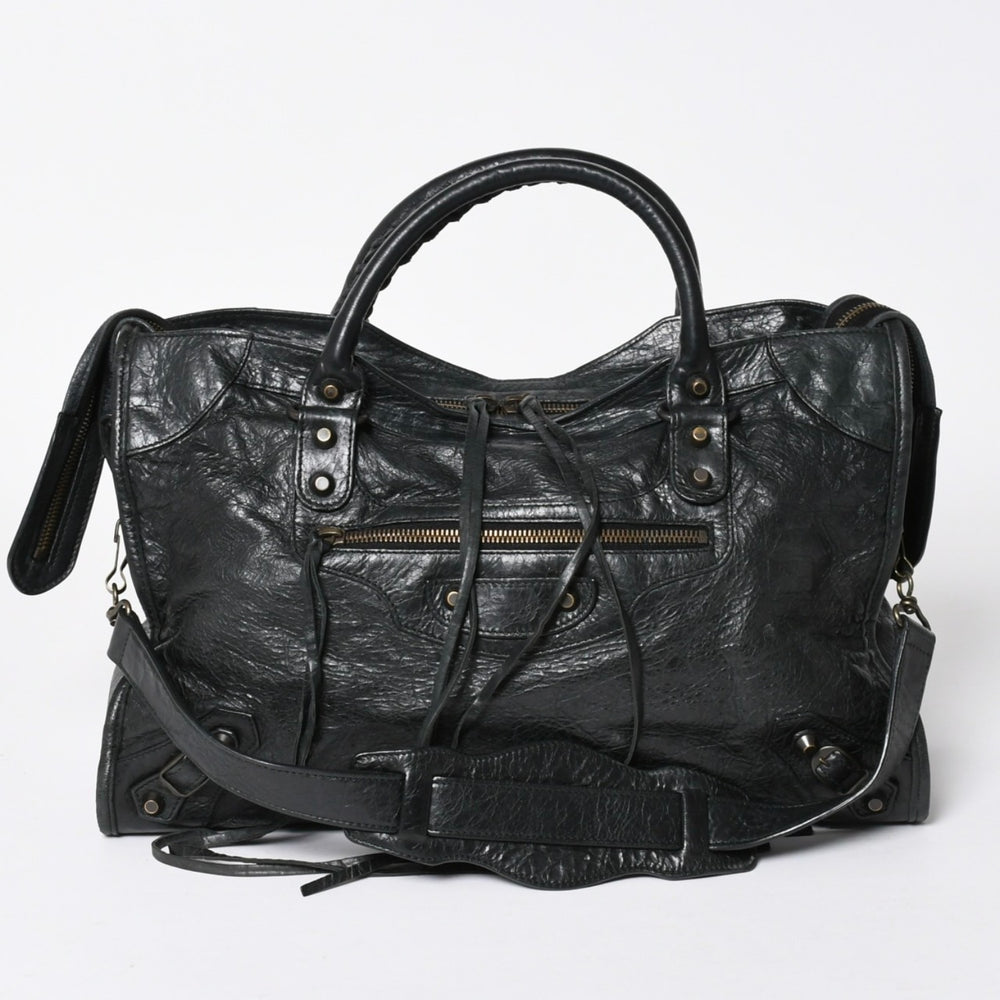 極美品 BALENCIAGA バレンシアガ ザ・シティ 115748 ブラック レザー ブロンズ金具 2WAY ハンドバッグ ショルダーバッグ 中古 4a006503