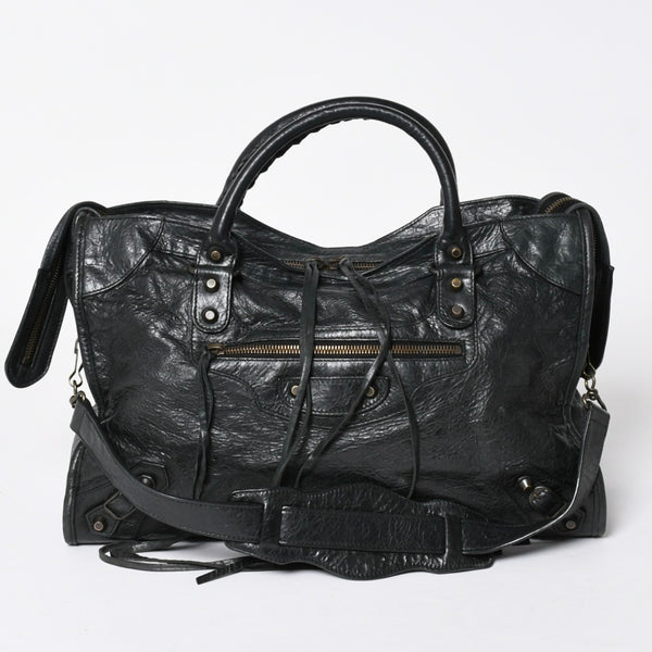 極美品 BALENCIAGA バレンシアガ ザ・シティ 115748 ブラック レザー ブロンズ金具 2WAY ハンドバッグ ショルダーバッグ 中古 4a006503