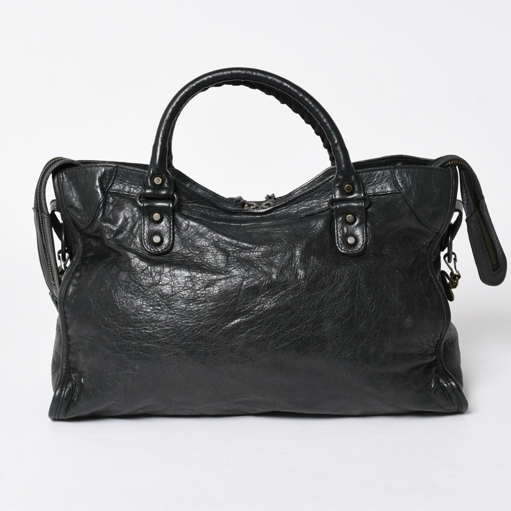 極美品 BALENCIAGA バレンシアガ ザ・シティ 115748 ブラック レザー ブロンズ金具 2WAY ハンドバッグ ショルダーバッグ 中古 4a006503
