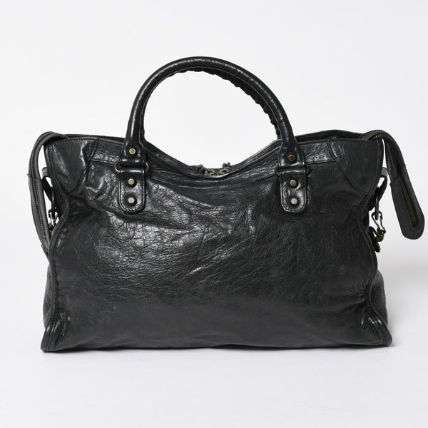極美品 BALENCIAGA バレンシアガ ザ・シティ 115748 ブラック レザー ブロンズ金具 2WAY ハンドバッグ ショルダーバッグ 中古 4a006503