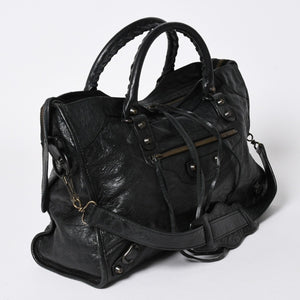 極美品 BALENCIAGA バレンシアガ ザ・シティ 115748 ブラック レザー ブロンズ金具 2WAY ハンドバッグ ショルダーバッグ 中古 4a006503