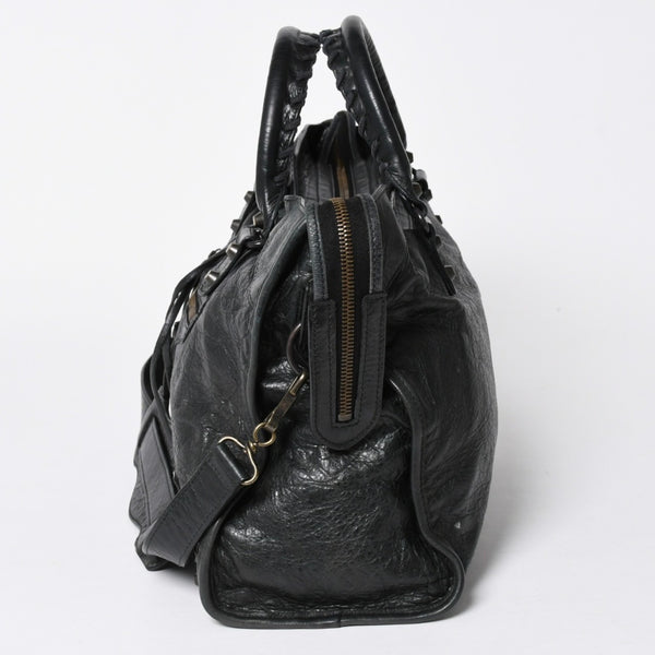 極美品 BALENCIAGA バレンシアガ ザ・シティ 115748 ブラック レザー ブロンズ金具 2WAY ハンドバッグ ショルダーバッグ 中古 4a006503