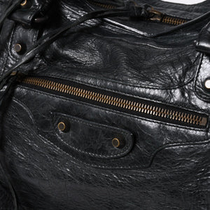 極美品 BALENCIAGA バレンシアガ ザ・シティ 115748 ブラック レザー ブロンズ金具 2WAY ハンドバッグ ショルダーバッグ 中古 4a006503