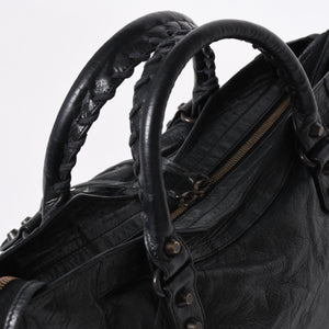 極美品 BALENCIAGA バレンシアガ ザ・シティ 115748 ブラック レザー ブロンズ金具 2WAY ハンドバッグ ショルダーバッグ 中古 4a006503