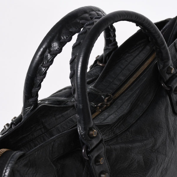 極美品 BALENCIAGA バレンシアガ ザ・シティ 115748 ブラック レザー ブロンズ金具 2WAY ハンドバッグ ショルダーバッグ 中古 4a006503