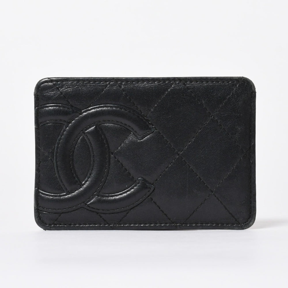 CHANEL シャネル CAMBON カンボンライン カードケース 9番台 ココマーク ラムスキン ブラック ピンク 美品 中古 4a006762