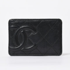 CHANEL シャネル CAMBON カンボンライン カードケース 9番台 ココマーク ラムスキン ブラック ピンク 美品 中古 4a006762
