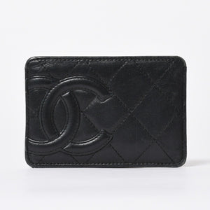 CHANEL シャネル CAMBON カンボンライン カードケース 9番台 ココマーク ラムスキン ブラック ピンク 美品 中古 4a006762