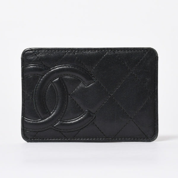 CHANEL シャネル CAMBON カンボンライン カードケース 9番台 ココマーク ラムスキン ブラック ピンク 美品 中古 4a006762