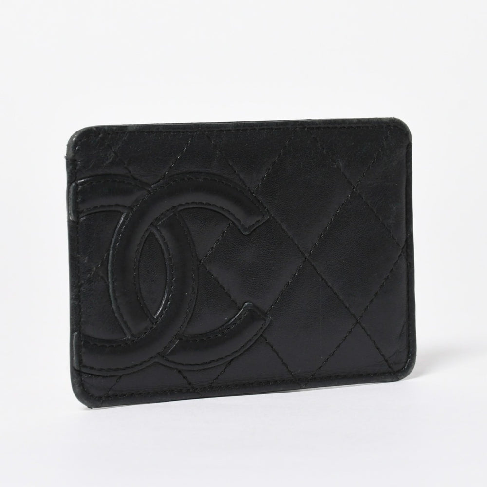 CHANEL シャネル CAMBON カンボンライン カードケース 9番台 ココマーク ラムスキン ブラック ピンク 美品 中古 4a006762