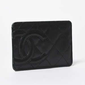 CHANEL シャネル CAMBON カンボンライン カードケース 9番台 ココマーク ラムスキン ブラック ピンク 美品 中古 4a006762