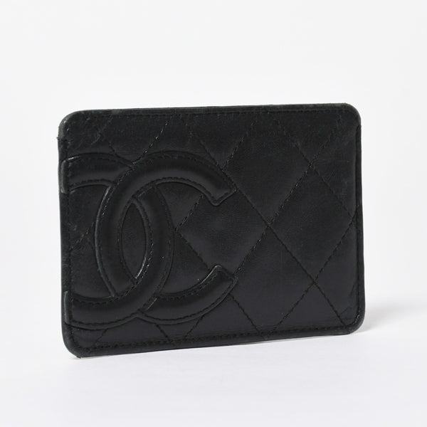 CHANEL シャネル CAMBON カンボンライン カードケース 9番台 ココマーク ラムスキン ブラック ピンク 美品 中古 4a006762