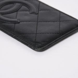 CHANEL シャネル CAMBON カンボンライン カードケース 9番台 ココマーク ラムスキン ブラック ピンク 美品 中古 4a006762
