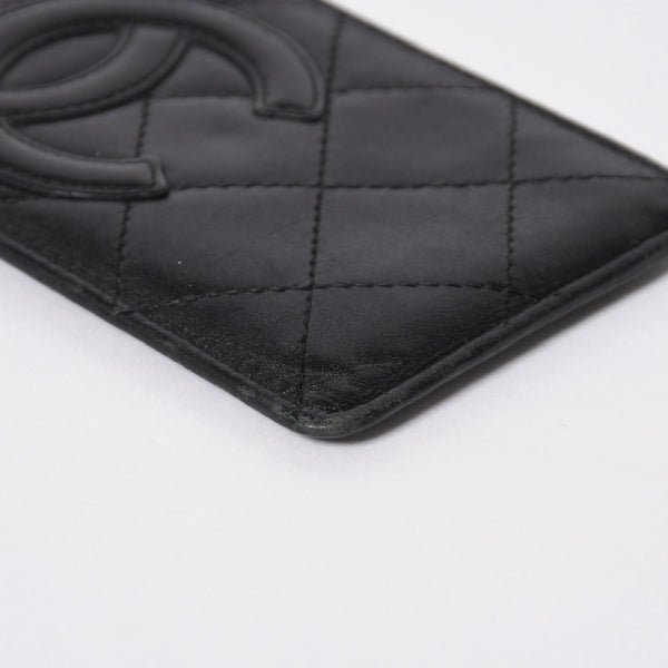 CHANEL シャネル CAMBON カンボンライン カードケース 9番台 ココマーク ラムスキン ブラック ピンク 美品 中古 4a006762