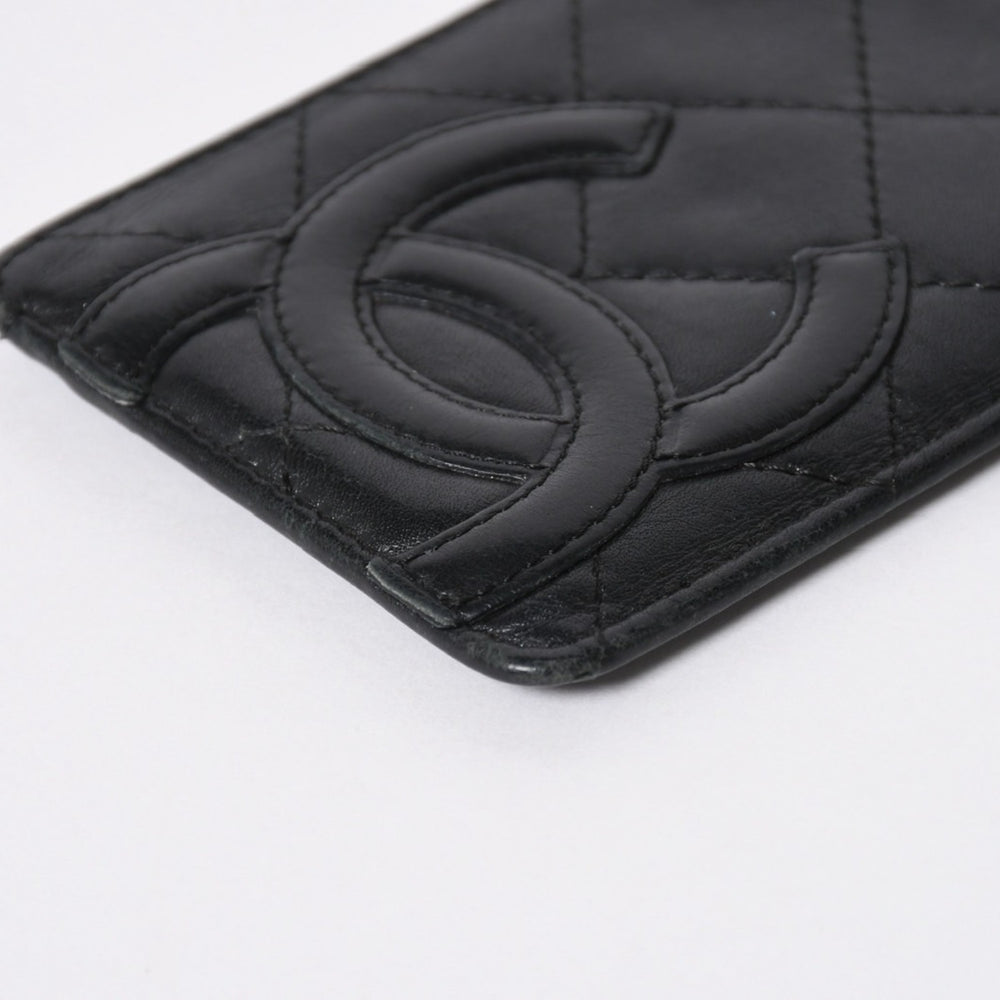CHANEL シャネル CAMBON カンボンライン カードケース 9番台 ココマーク ラムスキン ブラック ピンク 美品 中古 4a006762