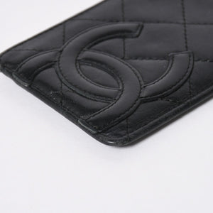 CHANEL シャネル CAMBON カンボンライン カードケース 9番台 ココマーク ラムスキン ブラック ピンク 美品 中古 4a006762