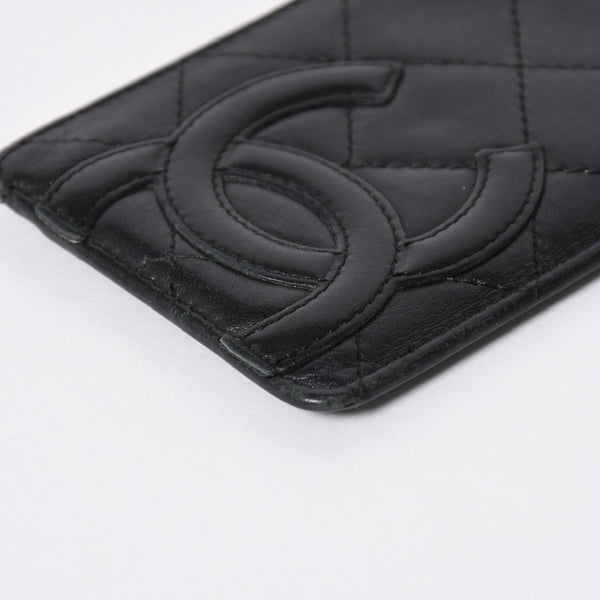 CHANEL シャネル CAMBON カンボンライン カードケース 9番台 ココマーク ラムスキン ブラック ピンク 美品 中古 4a006762