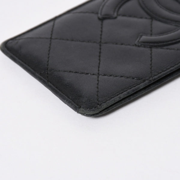CHANEL シャネル CAMBON カンボンライン カードケース 9番台 ココマーク ラムスキン ブラック ピンク 美品 中古 4a006762