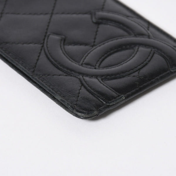 CHANEL シャネル CAMBON カンボンライン カードケース 9番台 ココマーク ラムスキン ブラック ピンク 美品 中古 4a006762