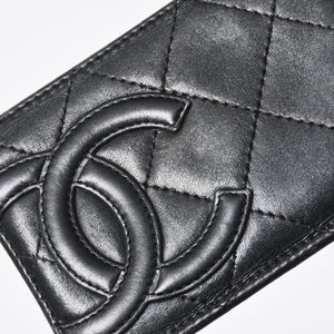 CHANEL シャネル CAMBON カンボンライン カードケース 9番台 ココマーク ラムスキン ブラック ピンク 美品 中古 4a006762