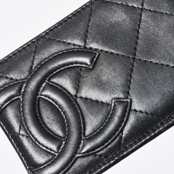 CHANEL シャネル CAMBON カンボンライン カードケース 9番台 ココマーク ラムスキン ブラック ピンク 美品 中古 4a006762