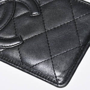 CHANEL シャネル CAMBON カンボンライン カードケース 9番台 ココマーク ラムスキン ブラック ピンク 美品 中古 4a006762