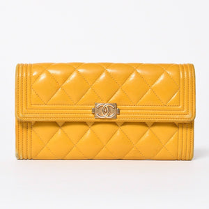 CHANEL シャネル ボーイシャネル ロングウォレット 長財布 28番台 ココマーク ラムスキン イエロー ゴールド金具 美品 中古 4a006764