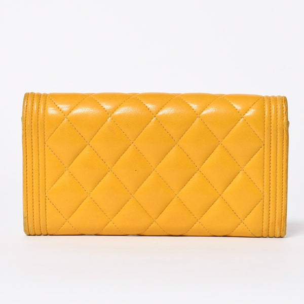 CHANEL シャネル ボーイシャネル ロングウォレット 長財布 28番台 ココマーク ラムスキン イエロー ゴールド金具 美品 中古 4a006764