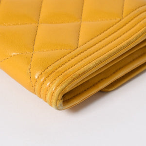 CHANEL シャネル ボーイシャネル ロングウォレット 長財布 28番台 ココマーク ラムスキン イエロー ゴールド金具 美品 中古 4a006764