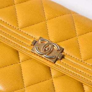 CHANEL シャネル ボーイシャネル ロングウォレット 長財布 28番台 ココマーク ラムスキン イエロー ゴールド金具 美品 中古 4a006764