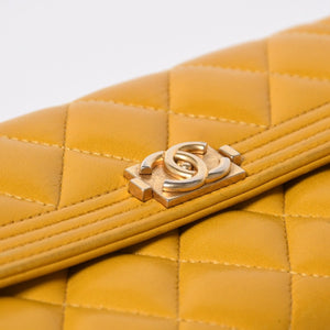 CHANEL シャネル ボーイシャネル ロングウォレット 長財布 28番台 ココマーク ラムスキン イエロー ゴールド金具 美品 中古 4a006764
