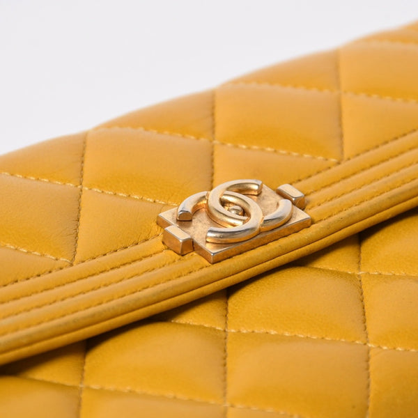 CHANEL シャネル ボーイシャネル ロングウォレット 長財布 28番台 ココマーク ラムスキン イエロー ゴールド金具 美品 中古 4a006764