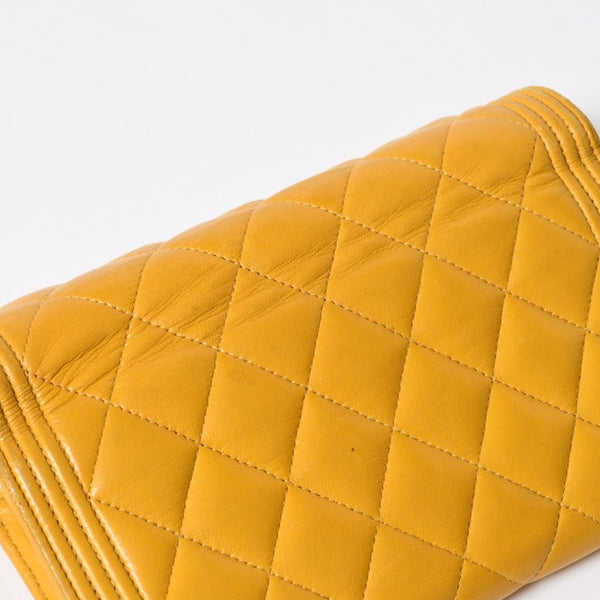 CHANEL シャネル ボーイシャネル ロングウォレット 長財布 28番台 ココマーク ラムスキン イエロー ゴールド金具 美品 中古 4a006764