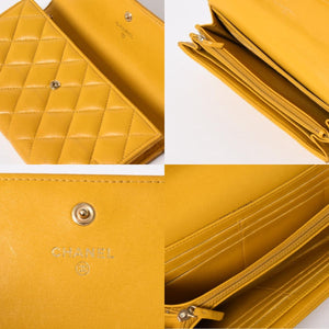 CHANEL シャネル ボーイシャネル ロングウォレット 長財布 28番台 ココマーク ラムスキン イエロー ゴールド金具 美品 中古 4a006764