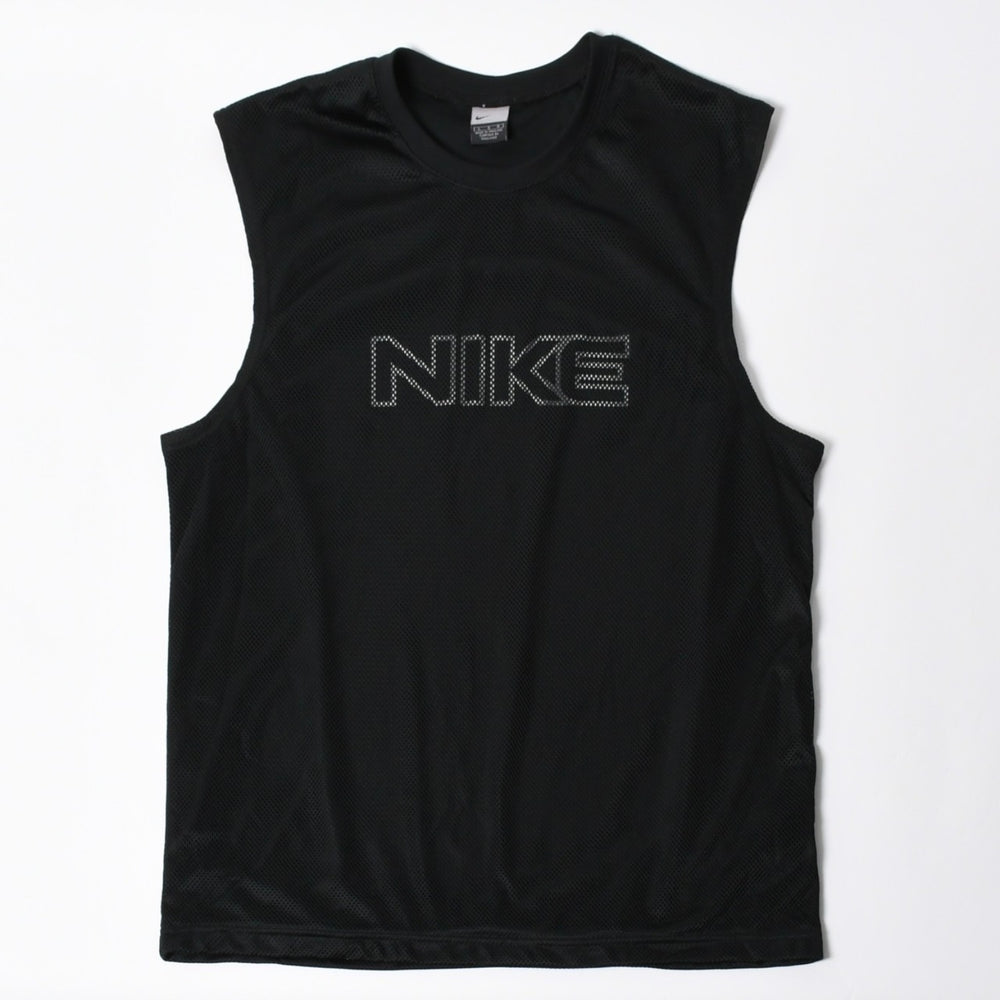 NIKE ナイキ メッシュ タンクトップ ノースリーブ ロゴ タイランド製 ポリエステル ブラック サイズL 美品 中古 4a006299
