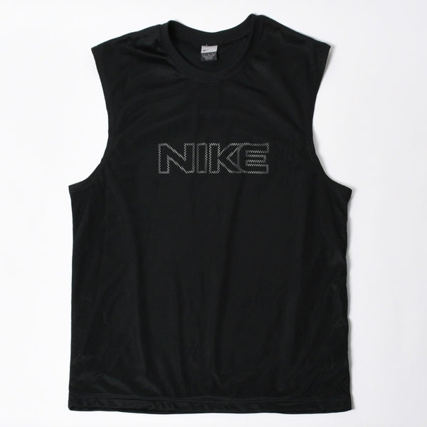 NIKE ナイキ メッシュ タンクトップ ノースリーブ ロゴ タイランド製 ポリエステル ブラック サイズL 美品 中古 4a006299