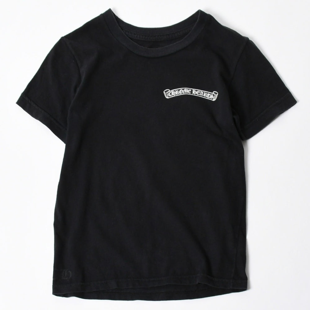 CHROME HEARTS クロムハーツ スクロールラベル クロップド Tシャツ コットン ブラック ホワイト サイズS 美品 中古 4a006682