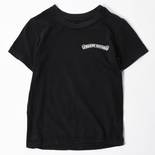 CHROME HEARTS クロムハーツ スクロールラベル クロップド Tシャツ コットン ブラック ホワイト サイズS 美品 中古 4a006682