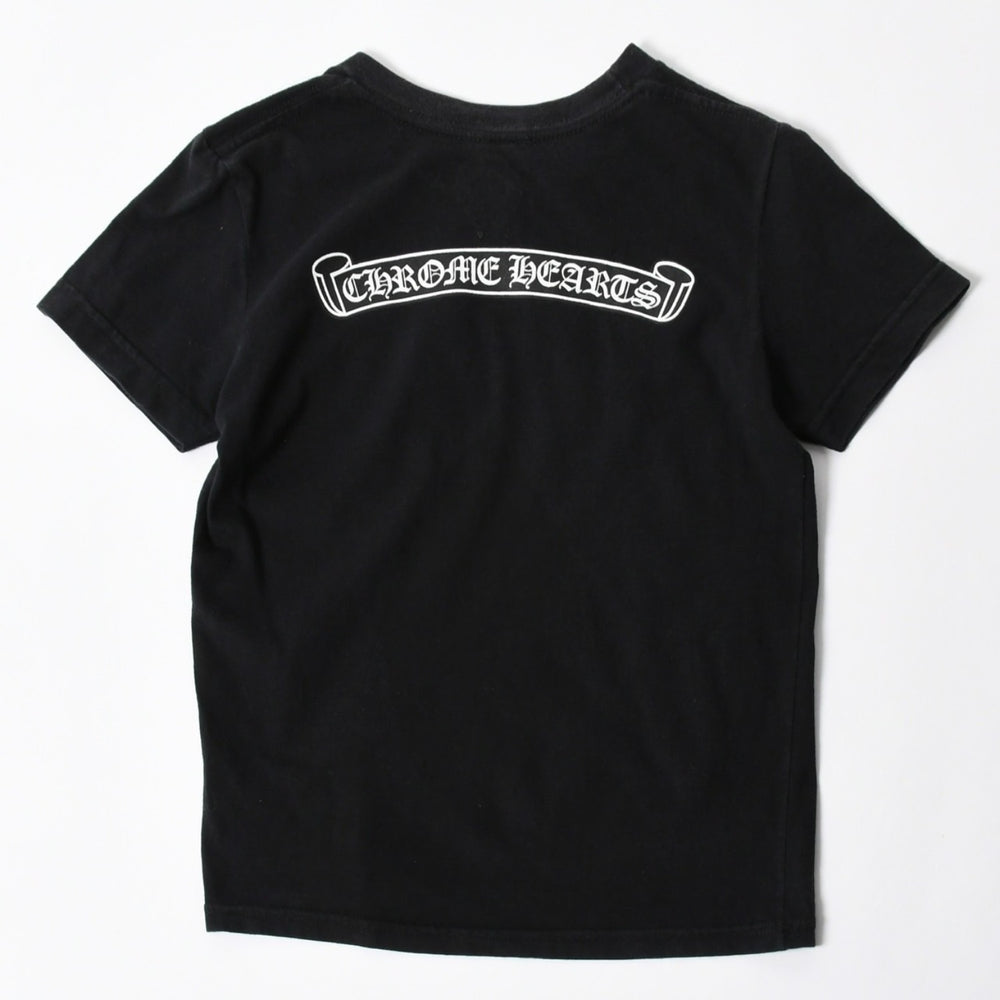 CHROME HEARTS クロムハーツ スクロールラベル クロップド Tシャツ コットン ブラック ホワイト サイズS 美品 中古 4a006682