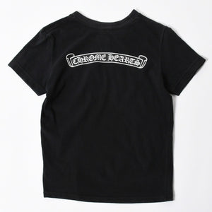CHROME HEARTS クロムハーツ スクロールラベル クロップド Tシャツ コットン ブラック ホワイト サイズS 美品 中古 4a006682