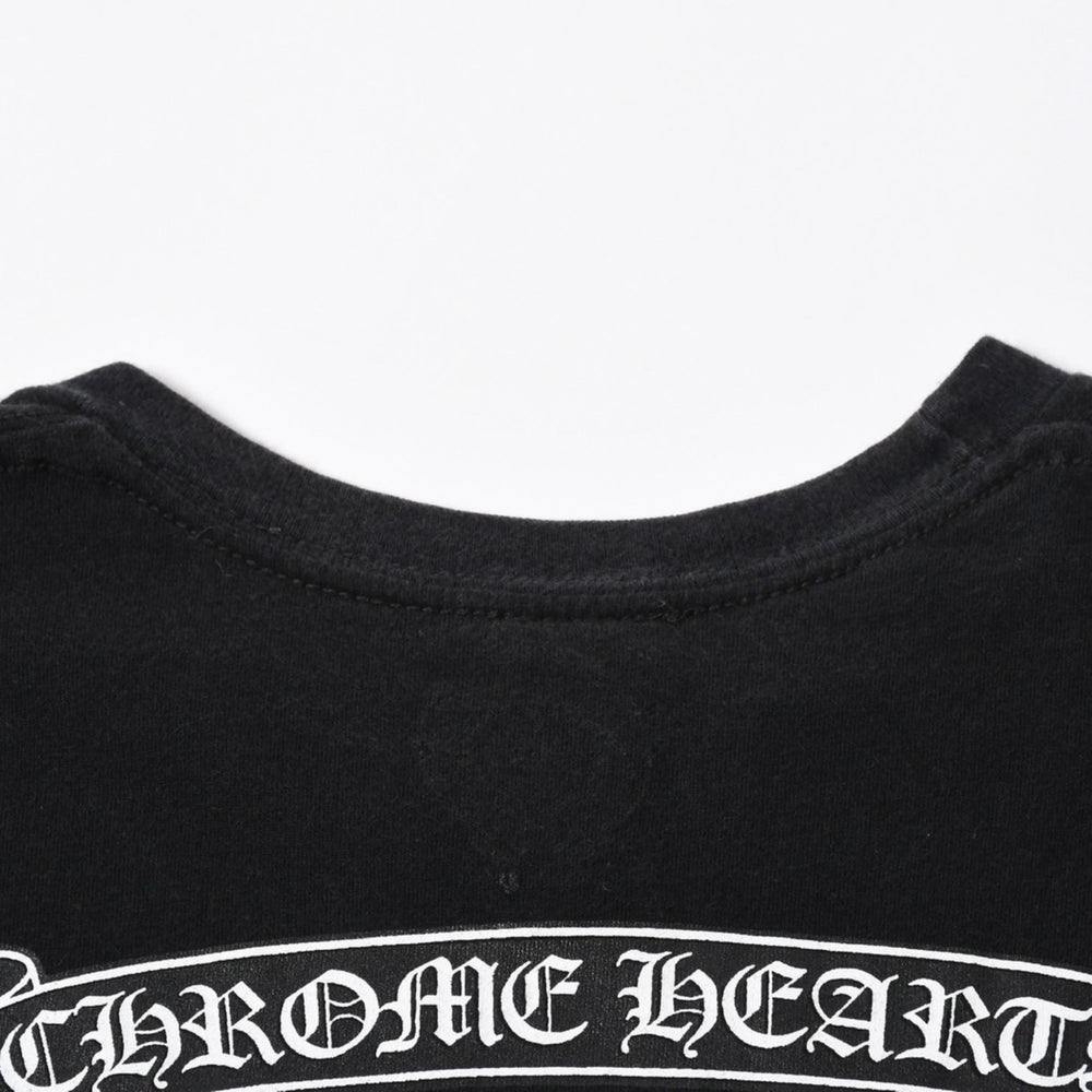 CHROME HEARTS クロムハーツ スクロールラベル クロップド Tシャツ コットン ブラック ホワイト サイズS 美品 中古 4a006682