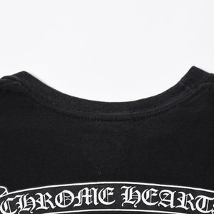 CHROME HEARTS クロムハーツ スクロールラベル クロップド Tシャツ コットン ブラック ホワイト サイズS 美品 中古 4a006682