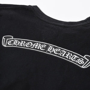CHROME HEARTS クロムハーツ スクロールラベル クロップド Tシャツ コットン ブラック ホワイト サイズS 美品 中古 4a006682