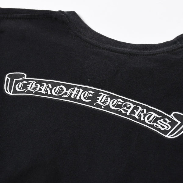 CHROME HEARTS クロムハーツ スクロールラベル クロップド Tシャツ コットン ブラック ホワイト サイズS 美品 中古 4a006682