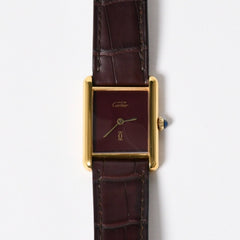 極美品 CARTIER カルティエ TANK LM VERMEIL マストタンク LM ヴェルメイユ 腕時計 1975713 GP レザー ボルドー文字盤 手巻き 中古 4a006044