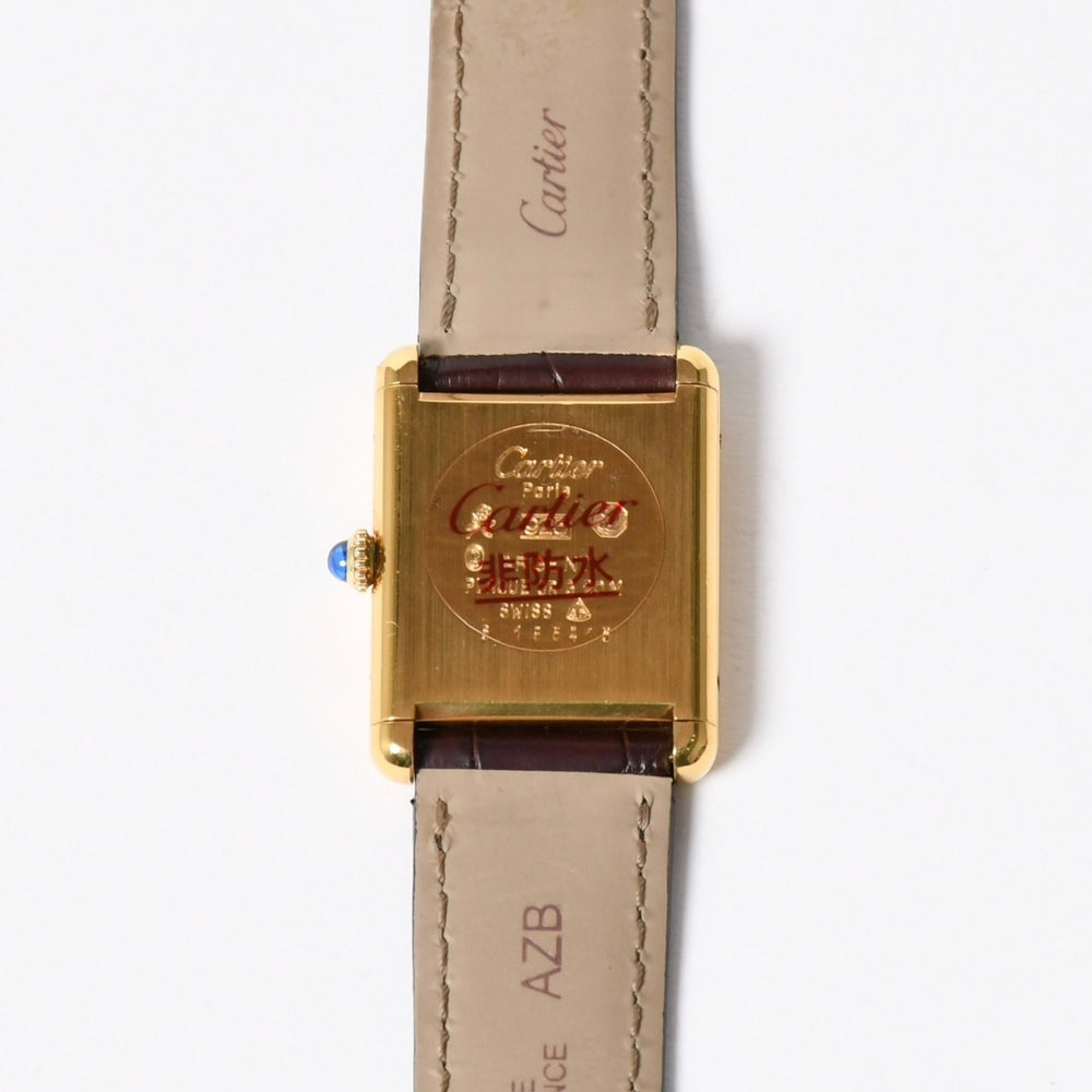 極美品 CARTIER カルティエ TANK LM VERMEIL マストタンク LM ヴェルメイユ 腕時計 1975713 GP レザー ボルドー文字盤 手巻き 中古 4a006044