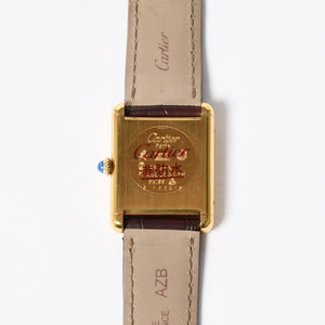 極美品 CARTIER カルティエ TANK LM VERMEIL マストタンク LM ヴェルメイユ 腕時計 1975713 GP レザー ボルドー文字盤 手巻き 中古 4a006044