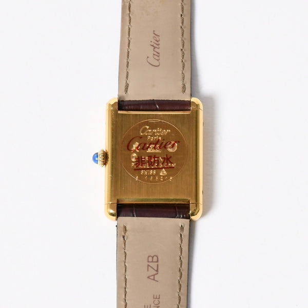 極美品 CARTIER カルティエ TANK LM VERMEIL マストタンク LM ヴェルメイユ 腕時計 1975713 GP レザー ボルドー文字盤 手巻き 中古 4a006044