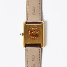 Load the image into the gallery viewer. 極美品 CARTIER カルティエ TANK LM VERMEIL マストタンク LM ヴェルメイユ 腕時計 1975713 GP レザー ボルドー文字盤 手巻き 中古 4a006044